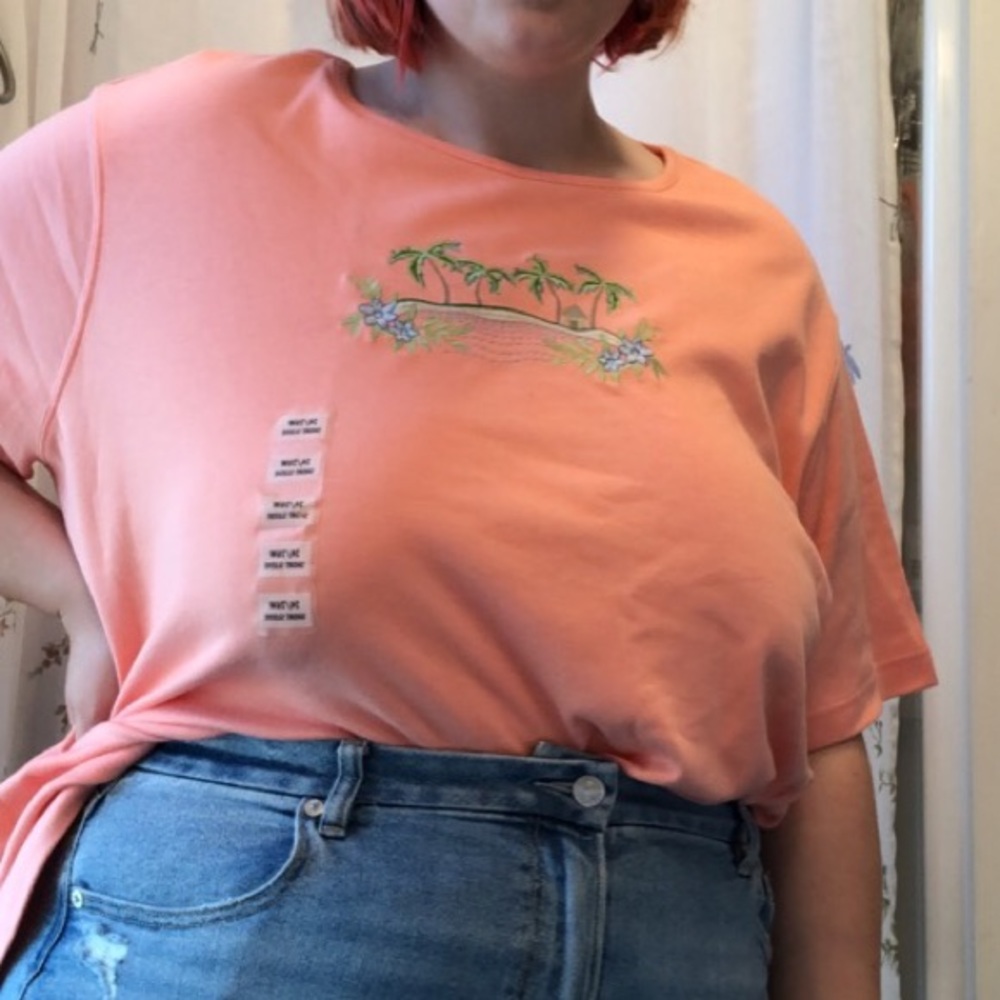 peach embroidered beach grandma t-shirt